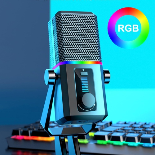 Gaming Microphone, USB Dynamic Gaming Microphone for PC with RGB Light, Mute Button, Gain Control, Desktop Podcasting Microphone for Studio Twitch