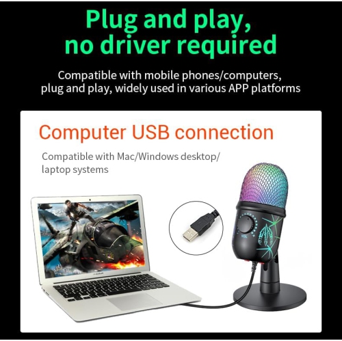 USB Gaming Microphone, RGB Condenser Mic for PC, Mac, PS4/PS5, Podcast Recording