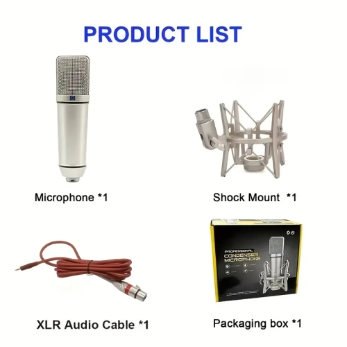 Microphone, Professional Cardioid Studio Microphone for Recording, Podcasting, Voiceover, Streaming, Karaoke DC Power Supply, Video Conferencing