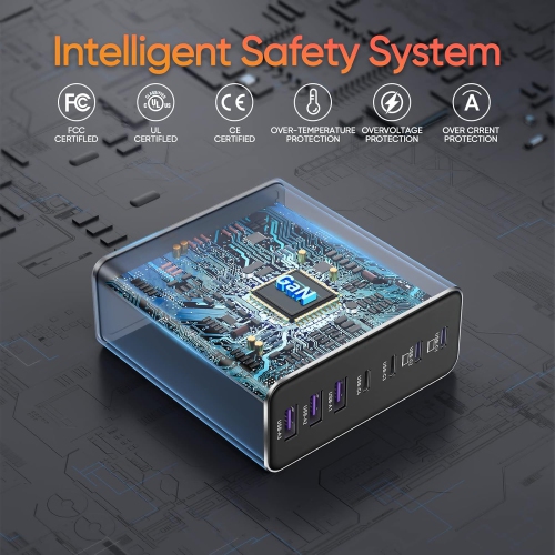 Mekiojeo Aluminum Alloy USB C GaN Charger USB C Charging Station 7 Ports 65W - Orange