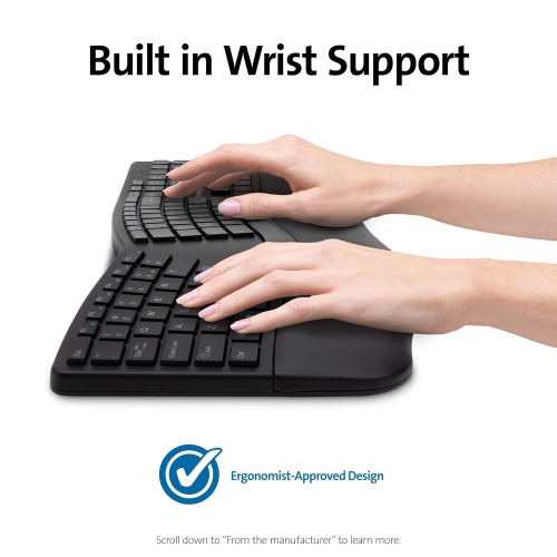 Refurbished - Kensington Pro Fit™ Ergonomic Wireless Bluetooth Keyboard | Built-In Wrist Support | Dual Wireless | Quiet Typing |Spill-Proof Keys|