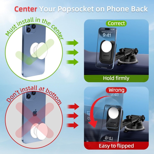 p Car Phone Mount for Pop Socket: Suction Cup Cell Phone Holders for Automobile Dashboard Windshield Window - Dash Mounted Cellphone Stand Black Fits