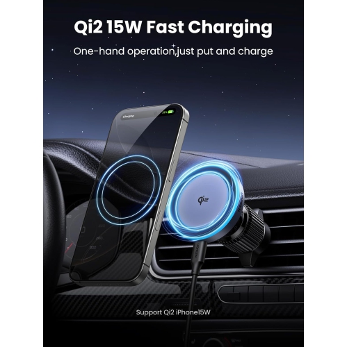 U Qi2 15W for MagSafe Car Mount Charger, Compatible with MagSafe Car Charger Fast Charging, Air Vent Magnetic Car Phone Holder Mount, Wireless Car