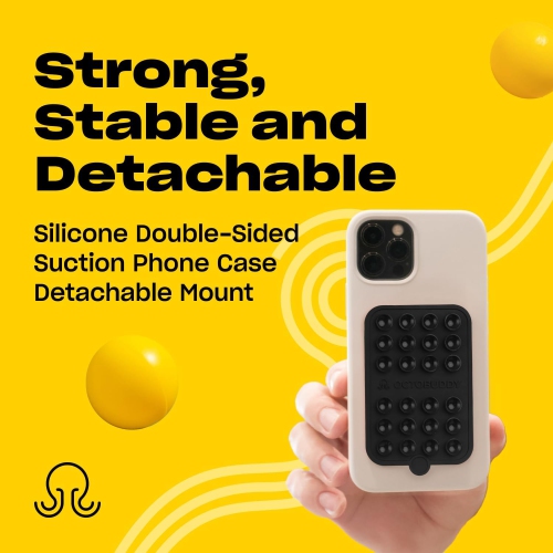O - Silicone Double-Sided Suction Phone Case Detachable Mount - Hands-Free, Strong Grip Holder for Selfies & Videos - iPhone & Android Compatible -