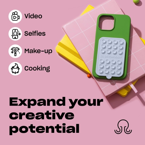 O - Silicone Double-Sided Suction Phone Case Detachable Mount - Hands-Free, Strong Grip Holder for Selfies & Videos - iPhone & Android Compatible -