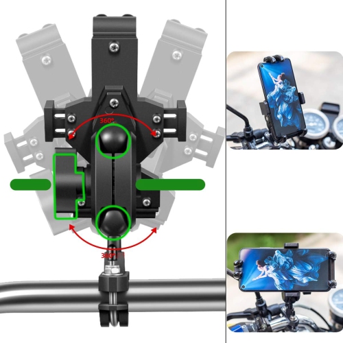 i Aluminium Motorcycle Phone Mount U-Bolt Handlebar 1 Ball Stem Cellphone Holder 360 Rotating with Length Width Adjustable Universal for Max.7.2 inch