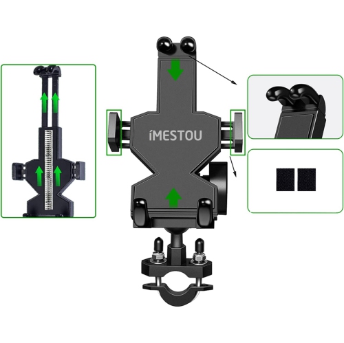 i Aluminium Motorcycle Phone Mount U-Bolt Handlebar 1 Ball Stem Cellphone Holder 360 Rotating with Length Width Adjustable Universal for Max.7.2 inch