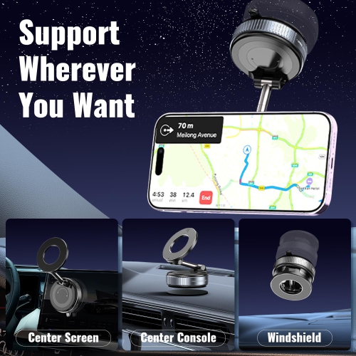 Upgraded Vacuum Magnetic Car Phone Holder - 108lbs Suction & 3000gf Magnet, 360° Foldable Car Phone Mount for iPhone 16-12, Samsung, Android in All