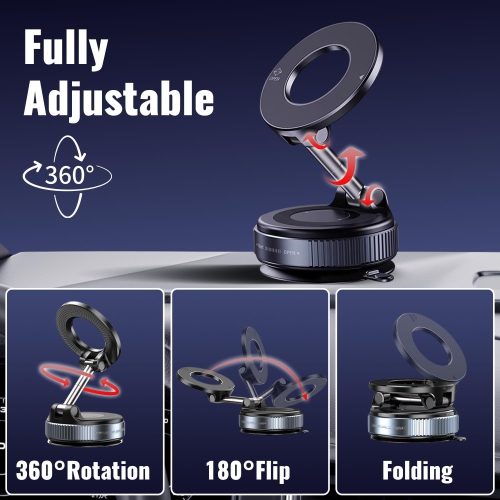 Upgraded Vacuum Magnetic Car Phone Holder - 108lbs Suction & 3000gf Magnet, 360° Foldable Car Phone Mount for iPhone 16-12, Samsung, Android in All