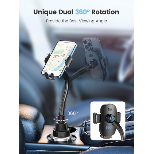 Z Car Phone Holder, Dual 360° Rotate Gooseneck Cup Holder Phone Mount for Car, Flexible Cell Phone Holder Car Compatible with iPhone 16 Pro