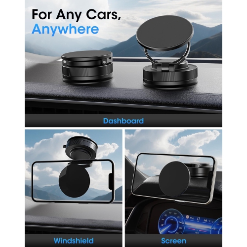 K 2025 Upgraded Car Phone Holder for Magsafe, 360° Adjustable 2500gf Strong Magnetic Phone Holder for Your Car, Hands Free Suction Cup Cell Phone