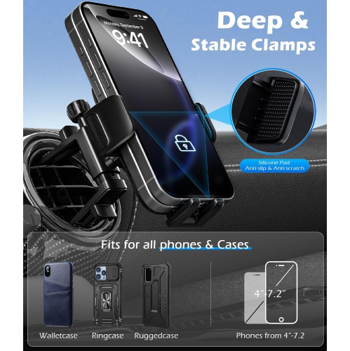 A Car Round Vent Phone Mount for Mercedes Benz A/B/C/E/G-Class/GLA/GLK/EQE/Mini Cooper [Big Phone & Thick Case Friendly], Hands Free Car Phone