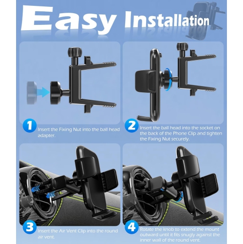 A Car Round Vent Phone Mount for Mercedes Benz A/B/C/E/G-Class/GLA/GLK/EQE/Mini Cooper [Big Phone & Thick Case Friendly], Hands Free Car Phone