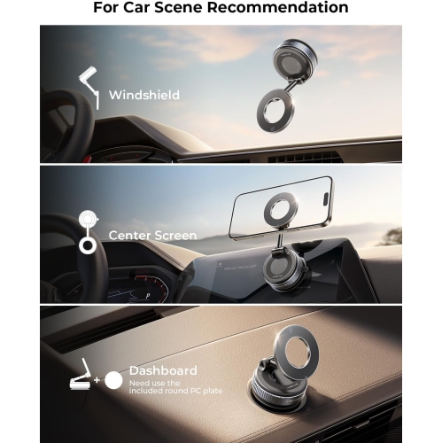 M 2025 Upgraded Magsafe Car Mount Vacuum Suction Magnetic Phone Holder Car, 360° Foldable Adjustable Suction Cup Phone Stand [89+LBS Suction & 2800gf