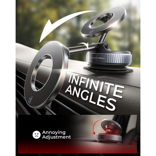 M 2025 Upgraded Magsafe Car Mount Vacuum Suction Magnetic Phone Holder Car, 360° Foldable Adjustable Suction Cup Phone Stand [89+LBS Suction & 2800gf