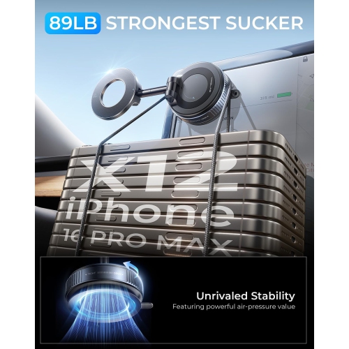 M 2025 Upgraded Magsafe Car Mount Vacuum Suction Magnetic Phone Holder Car, 360° Foldable Adjustable Suction Cup Phone Stand [89+LBS Suction & 2800gf