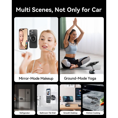 M 2025 Upgraded Magsafe Car Mount Vacuum Suction Magnetic Phone Holder Car, 360° Foldable Adjustable Suction Cup Phone Stand [89+LBS Suction & 2800gf