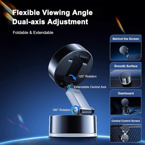 J New Version Vacuum Magnetic Car Phone Holder, Dual-Sided Attachment, Adjustable Dual-Axis Design, Enhanced Mechanical Suction, Ideal for Car, Home,