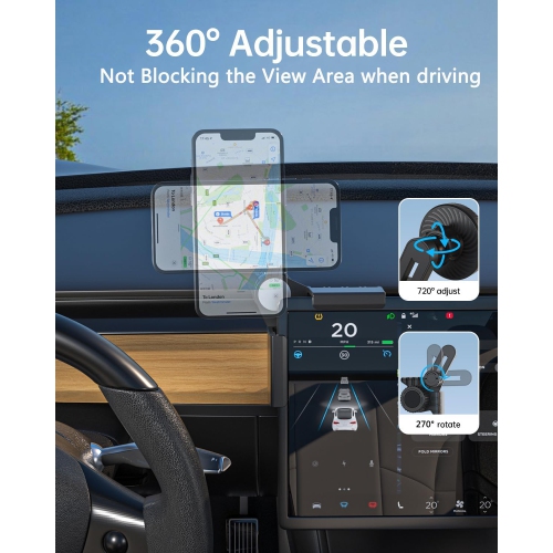 A for Magsafe Tesla Phone Mount, No Adhesive Required, Magnetic Power Adjustable Car Mount for Model Y/3 Screen, Model y Accessories 2026 Tesla Phone