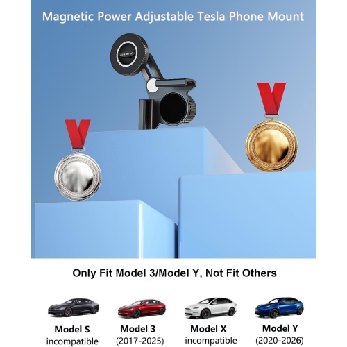 A for Magsafe Tesla Phone Mount, No Adhesive Required, Magnetic Power Adjustable Car Mount for Model Y/3 Screen, Model y Accessories 2026 Tesla Phone