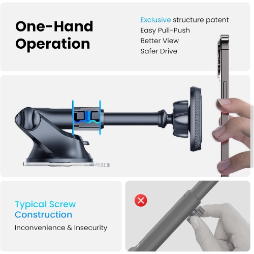 A Magnetic Phone Car Mount, Dashboard Windshield Industrial-Strength Suction Cup Car Phone Mount Holder with Adjustable Telescopic Arm,6 Strong