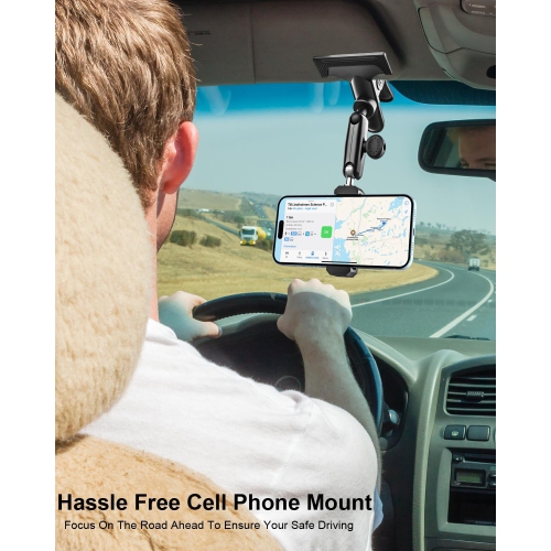 w Car Sun Visor Phone Holder - [Metal Magic Arm] Cell Phone Holder for Car Mount with 1/4'' Screw Camera Clamp, for iPhone 15 14 13 12 Pro Max,
