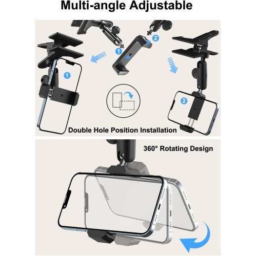 w Car Sun Visor Phone Holder - [Metal Magic Arm] Cell Phone Holder for Car Mount with 1/4'' Screw Camera Clamp, for iPhone 15 14 13 12 Pro Max,