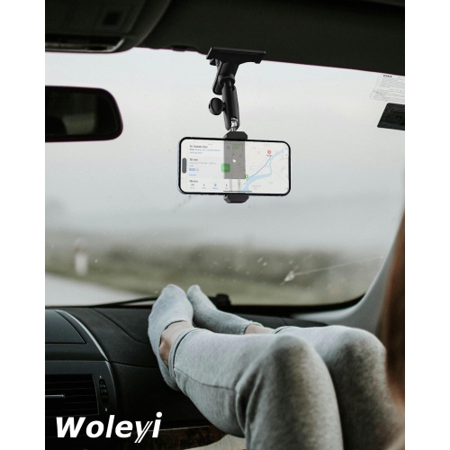 w Car Sun Visor Phone Holder - [Metal Magic Arm] Cell Phone Holder for Car Mount with 1/4'' Screw Camera Clamp, for iPhone 15 14 13 12 Pro Max,