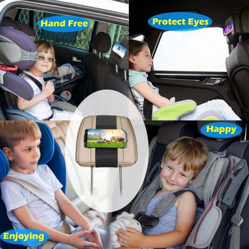 W Car Headrest Phone Holder for Kids Back Seat - Compatible with iPhone, Samsung and Other Cell Phones - Soft Adjustable Silicone Holding Net