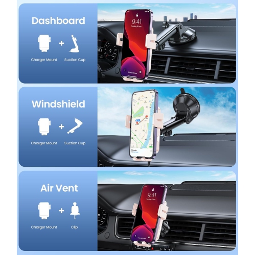 Wireless Car Charger Phone Holder, M 15W Fast Charging Auto-Clamping Car Mount Hands-Free Car Charger for Dashboard Windshield Air Vent for iPhone