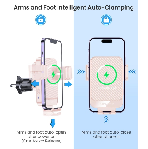 Wireless Car Charger Phone Holder, M 15W Fast Charging Auto-Clamping Car Mount Hands-Free Car Charger for Dashboard Windshield Air Vent for iPhone