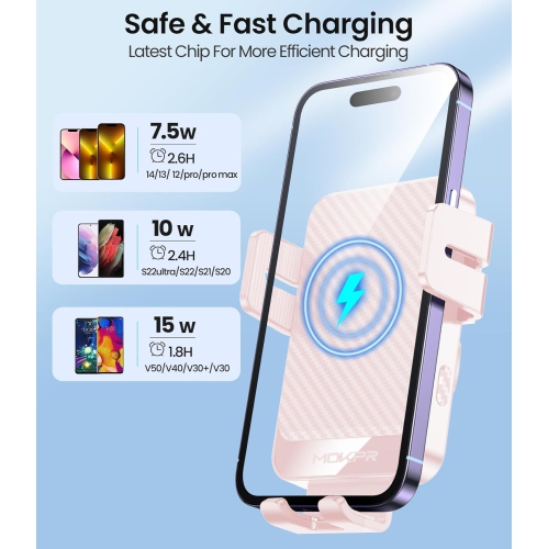 Wireless Car Charger Phone Holder, M 15W Fast Charging Auto-Clamping Car Mount Hands-Free Car Charger for Dashboard Windshield Air Vent for iPhone