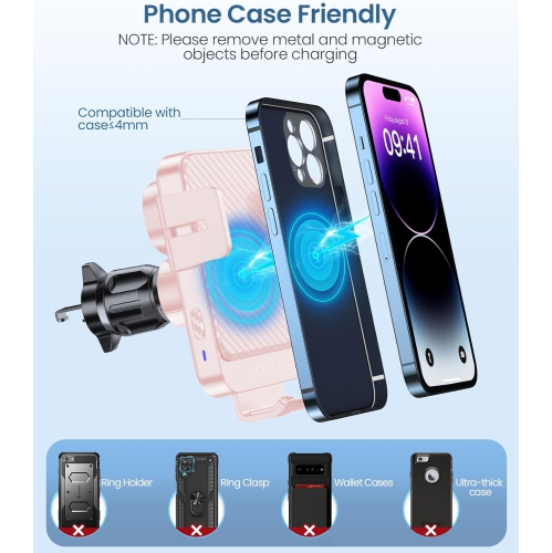 Wireless Car Charger Phone Holder, M 15W Fast Charging Auto-Clamping Car Mount Hands-Free Car Charger for Dashboard Windshield Air Vent for iPhone