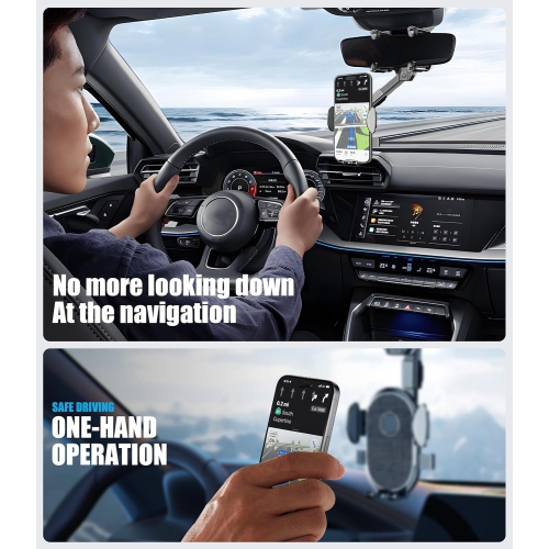 S [Version 2024] Rear View Mirror Phone Holder, Rearview Mirror Accessories, Flexible Rotating Multifunctional 360° Retractable Mobile Phone Holder