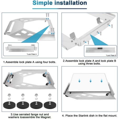 Starlink Gen 3 Flat Mount Kit, Stainless Steel Starlink Standard Dish Magnetic Quick Release Roof Mount Kit for RV, Vans, Boat, Truck