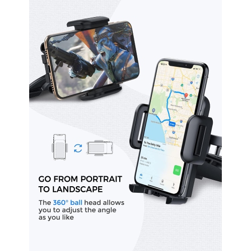V CD Slot Phone Holder for Car, 360° Rotation CD Slot Car Phone Mount, Easy One Touch CD Slot Cell Phone Holder Compatible with iPhone, Samsung, LG,
