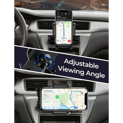 V CD Slot Phone Holder for Car, 360° Rotation CD Slot Car Phone Mount, Easy One Touch CD Slot Cell Phone Holder Compatible with iPhone, Samsung, LG,