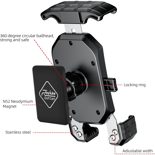R Golf Cart Magnetic Phone Holder Mount Compatible with EZGO/Club Car/Yamaha, Compatible with iPhone/Galaxy/Google Pixel, Ultra Strength Magnet/360°
