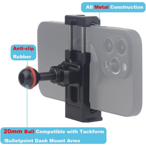 Rigdacne 20mm Ball Dash Mount Cell Phone Holder for Bulletpoint Mounting Solutions, Compatible with Tackform Bullet Point Dash Mount Arms -20mm