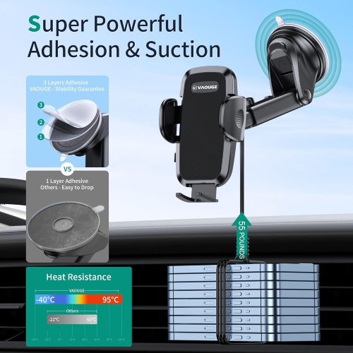 Car Phone Holder Mount, Upgraded 3 in 1 Phone Holder for Your Car Phone Mount Windshield Dashboard & Air Vent Hands Free Automobile Cell Phone