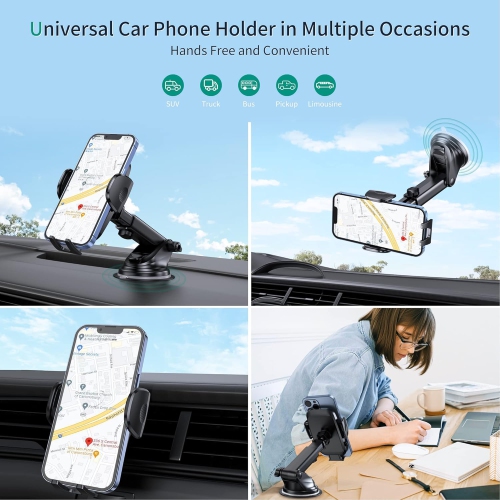 Car Phone Holder Mount, Upgraded 3 in 1 Phone Holder for Your Car Phone Mount Windshield Dashboard & Air Vent Hands Free Automobile Cell Phone