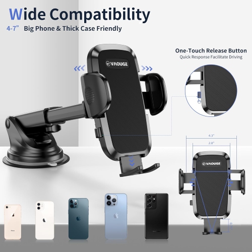 Car Phone Holder Mount, Upgraded 3 in 1 Phone Holder for Your Car Phone Mount Windshield Dashboard & Air Vent Hands Free Automobile Cell Phone