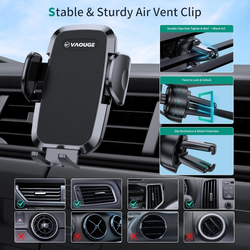 Car Phone Holder Mount, Upgraded 3 in 1 Phone Holder for Your Car Phone Mount Windshield Dashboard & Air Vent Hands Free Automobile Cell Phone