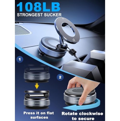 s Upgraded 360° Nano Gel Vacuum Magnetic Phone Holder, Car Phone Holder for Magsafe[108+LBS Strongest Suction & 3000gf Strongest Magnetic], Suction