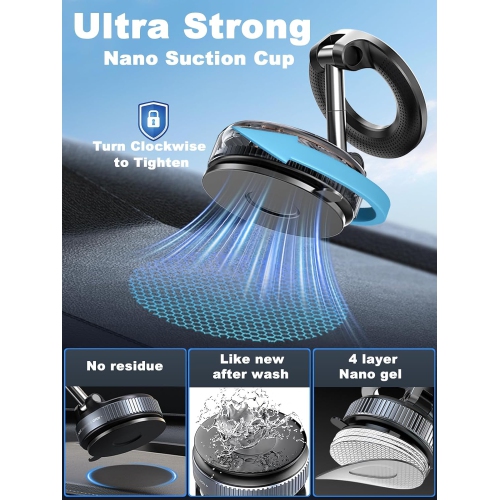 s Upgraded 360° Nano Gel Vacuum Magnetic Phone Holder, Car Phone Holder for Magsafe[108+LBS Strongest Suction & 3000gf Strongest Magnetic], Suction