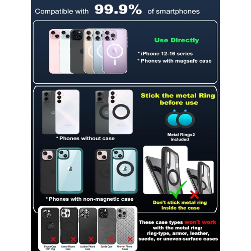 s Upgraded 360° Nano Gel Vacuum Magnetic Phone Holder, Car Phone Holder for Magsafe[108+LBS Strongest Suction & 3000gf Strongest Magnetic], Suction