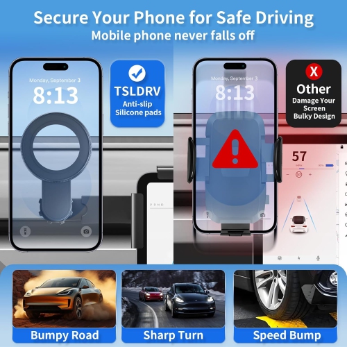 T Magnetic Phone Mount for Tesla Model Y Juniper Model 3 Highland Cybertruck for MagSafe(Strongest Magnet Power) Screen Phone Mount for Tesla Model