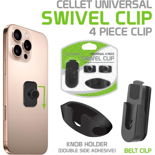 C Universal Swivel Belt Clip for Car Mount, Go Pro Mount, GPS, Walkie-Talkie Compatible with Apple iPhones, Samsung Galaxy Smartphones, Google Pixel,