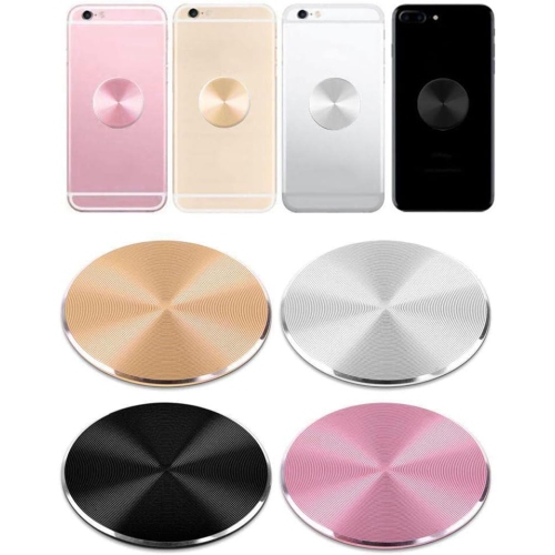 S Cute Replacement Metal Plates Set 4 Pack for Magnetic Phone Holder. Kit of 4 Mix Round Discs Without Holes for Car Mount, Phone Case Back. Strong