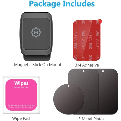 Magnetic Phone Car Mount, W Universal Stick On Dashboard Magnetic Car Mount Holder, for Cell Phones and Mini Tablets with Fast Swift-snap Technology,